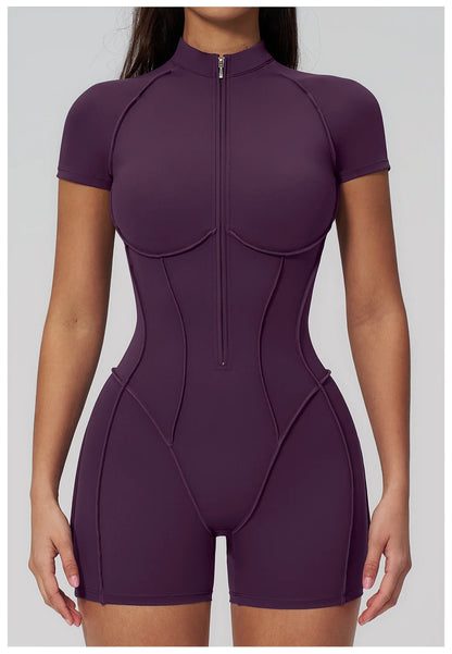 2026 Yoga Bodysuit Short Sleeves Women Tracksuits Gym Zipper Jumpsuits Sports Workout Rompers Fitness One-piece Suit Activewear - Kimlud