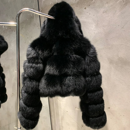 Women's Full Pelt Real Fox Fur Hooded Jackets, Long Sleeve Outwear, Winter Bomber, Female, 902