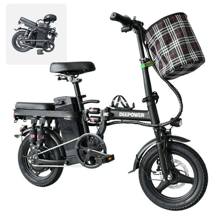 IDOTAT Bicycle Foldable Electric Bike W/ Seat & Basket 14'' 48V 10Ah 400W Motor 22Miles Range 20 MPH Top Speed Ebike for Adults