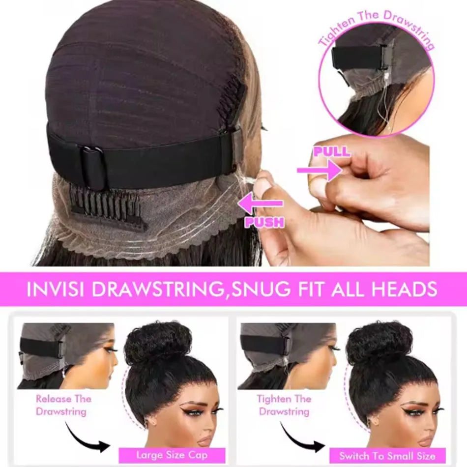Deep Wave 360 HD Lace Frontal Invisi Strap Human Hair Wig 230 Density Water Curly Transparent 13X6 Full Lace For Women 34 Inch