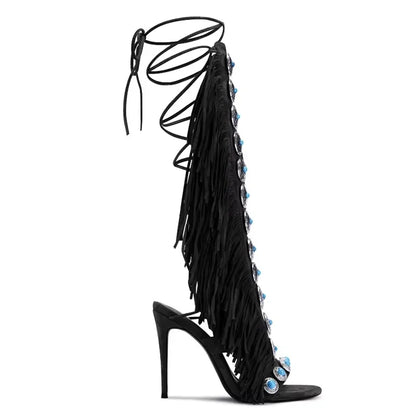 Sandalias Mujer 2025 Summer Women Sandals Peep Toe Sexy Lace Up Knee High Shoes Zapatos De Mujer High Heels | Kimlud...