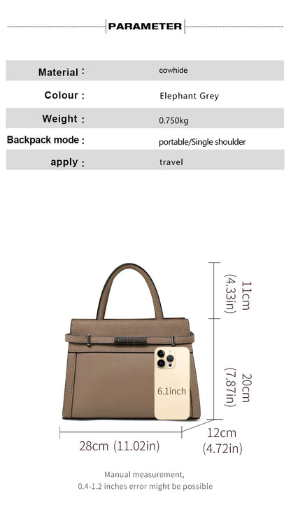 Minimalist Litchi Grain Cow Leather Tote Bag Ladies Metal Decor Top Handle Handbag Adjustable Strap Daily Shoulder Purse...