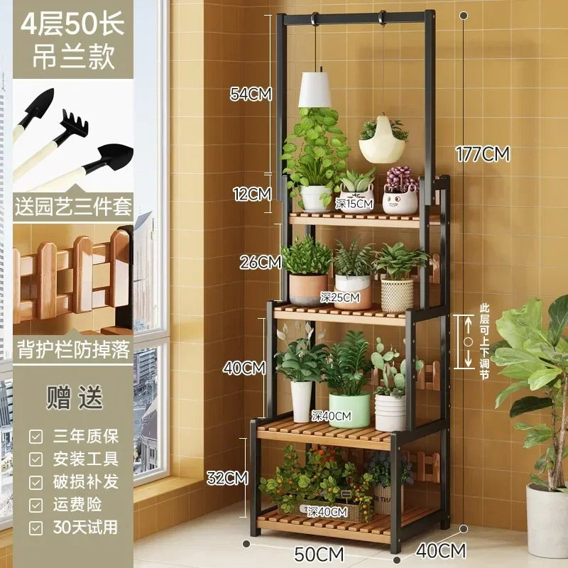 Black Outdoor Plant Shelf Rack Flowers Luxury Universal Square Plant Shelf Rack Tiered Bamboo Bitki Rafları Garden...
