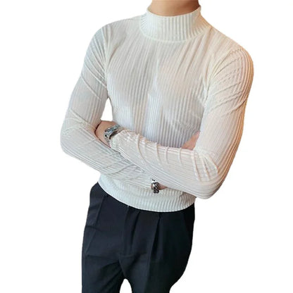 New Gold Velvet T Shirt Men Clothing Fashion Trend Male Luxury Prom Party Long-sleeved Striped Pullover Tops Homme - Kimlud