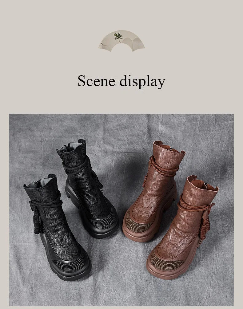 DRKANOL Fashion Thick Bottom Retro boots Women Autumn Winter Thick Plush Warm Platform Wedges Heel Back Zipper Ankle Boots Lady
