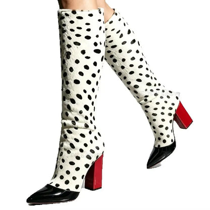 Green Red Milk Leopard Boots Mid High Pointed Toe Chunky Heel Women Shoes High Heel Shoes for Girls Zapatos Para Hombres