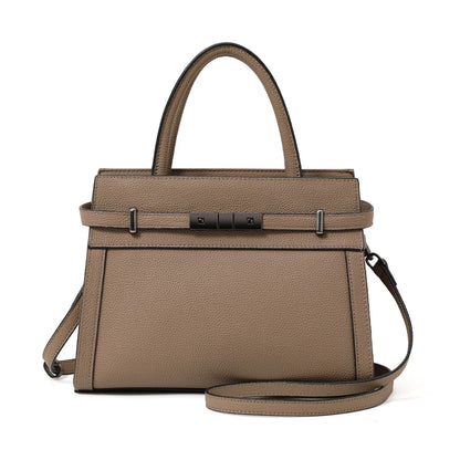 Minimalist Litchi Grain Cow Leather Tote Bag Ladies Metal Decor Top Handle Handbag Adjustable Strap Daily Shoulder Purse...