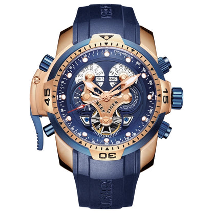 Reef Tiger Men's 46mm Automatic Mechanical Watch with Luminous Hands/Markers, Sapphire Crystal, and Year/Month/Day/Date Display
