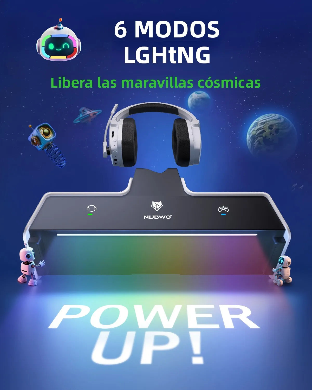 NUBWO G06 Wireless Headsets Gamer with Charging Station for Headset and PS5 Controller Gaming Headphones Long Battery Life