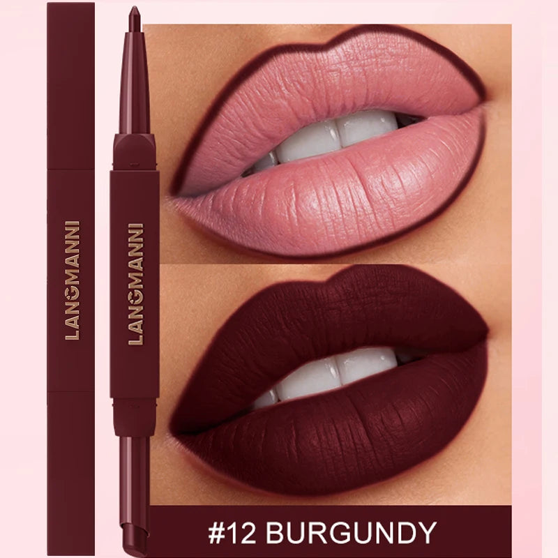 2 in 1 Matte Red Lipliner Waterproof Nude Matte Lip Liner Pencil Double Head Lipstick Pen Long Lasting Lips Outline Stick Makeup