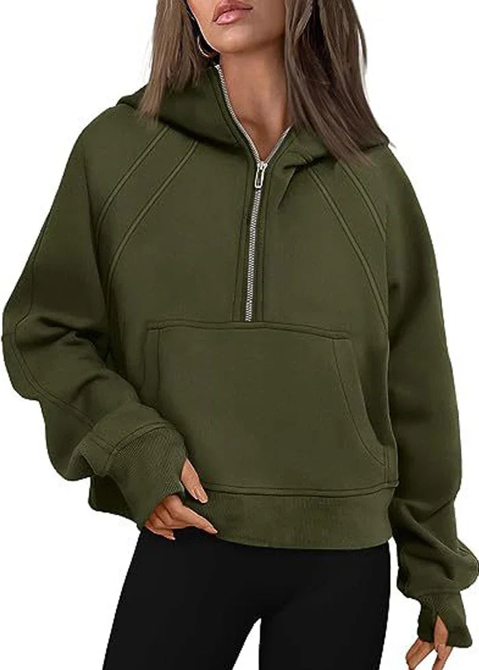 Half Zipper Hooded Short Plush Sweater, Casual Sports Sweater, New Fashion, Autumn, Winter, 2024 - Kimlud