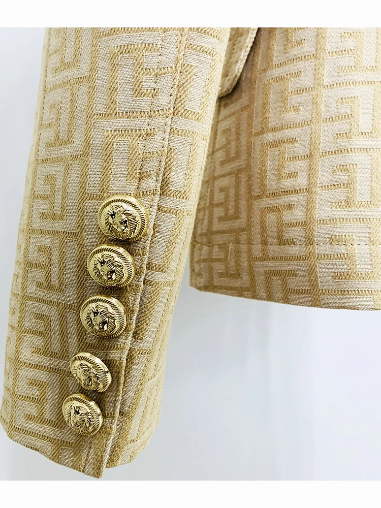 HIGH STREET Newest Fashion 2025 Runway Designer Jacket Women's Top Stitching Classic Lion Buttons Monogram Jacquard Blazer