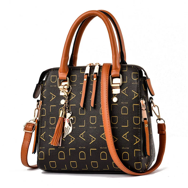 Fashion English Letter Handbag Women PU Leather Tassel Top-handle Bag Luxury Shoulder Bag Large Capacity Lady Tote...