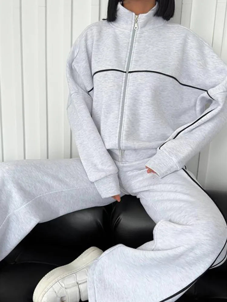 Zekye Women's Clothing Long-sleeved Semi-turtleneck Cardigan Sweater Strappy Striped Trousers Women's Suit Collection 2025 - Kimlud