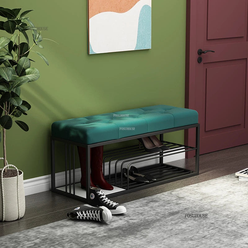 Nordic Iron Shoe Changing Stools Home Living Room Furniture Door Ottomans Light Luxury Cushioned Bench Creative Bed End Stool X - Kimlud
