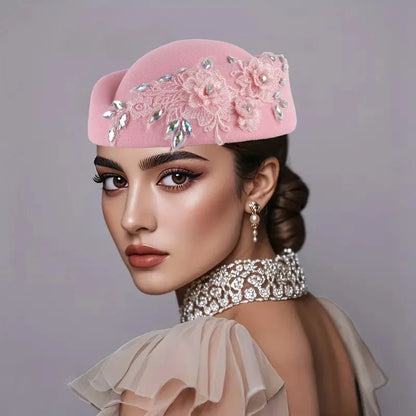 Wedding Hats Red White Cocktail Evening Party Cap for Female with Flower Church Beret Hat Cosplay Caps Costume Accessory