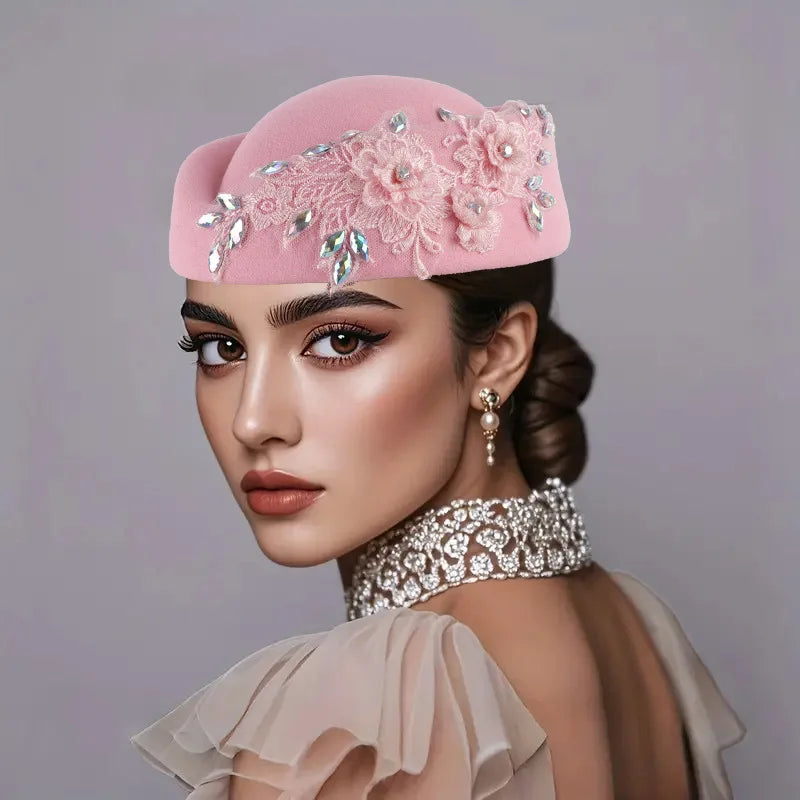 Wedding Hats Red White Cocktail Evening Party Cap for Female with Flower Church Beret Hat Cosplay Caps Costume Accessory