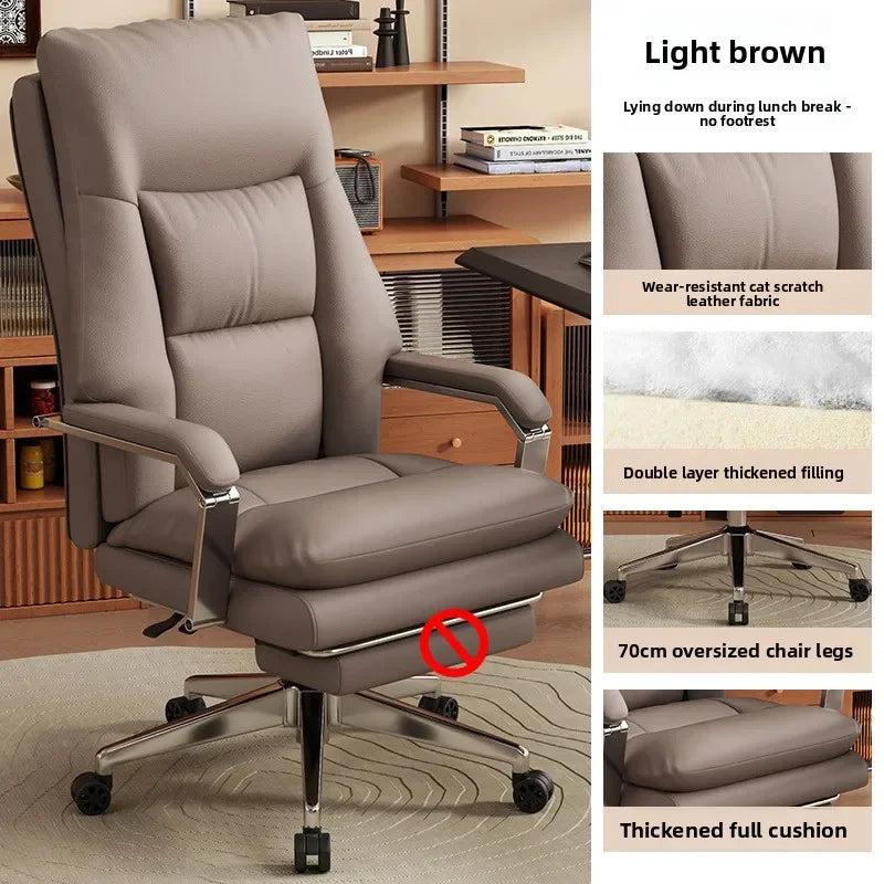Leather Boss Chair Office Chair Recumbent Back Study Chair Ergonomic Home Computer Chair