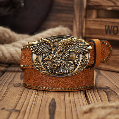 Men - Women - Western Denim - pu leather - Belt - Vintage jeans with needle buckle brown belt | Kimlud Mid Range Pants