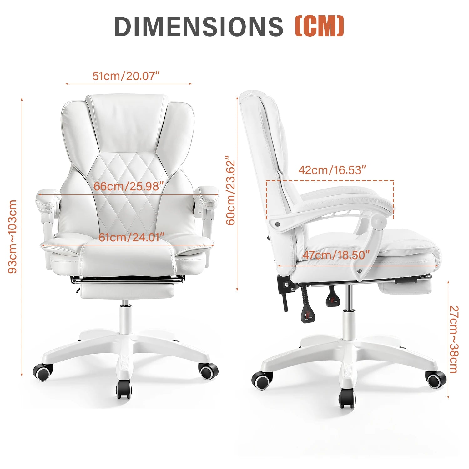 OYAJIA Office Chair, PU Leather Ergonomic Office Chair, 150kg Weight Capacity, Adjustable High-Back Computer Chair, Executive Swivel Chair with Footrest and Lumbar Support, Black/White - Kimlud