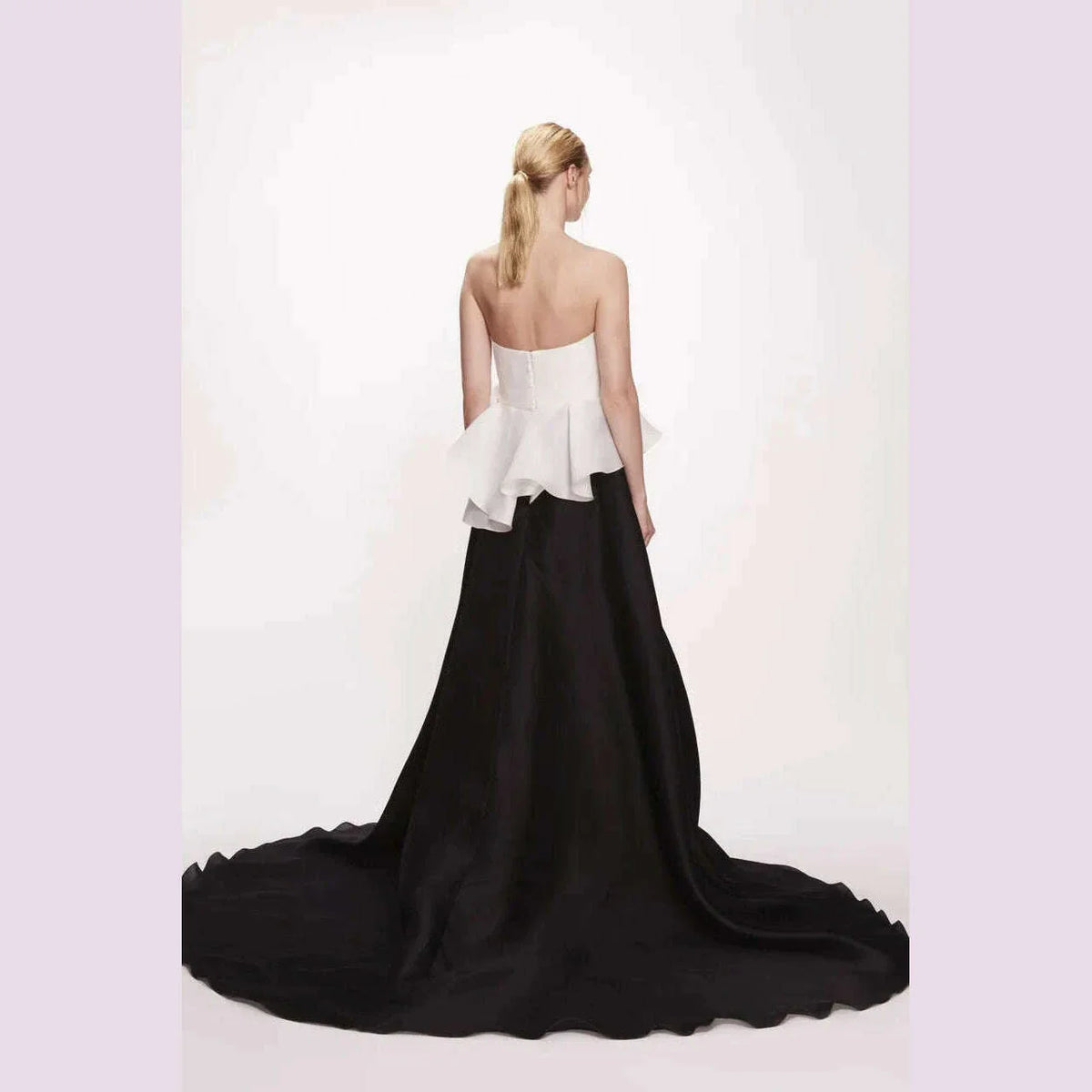 Elegant White&Black Mix Color A-line Formal Event Party Dresses Ruched 3 Flower Strapless Long Prom Gowns