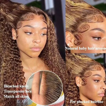40 Inch P4/27 Ombre Highlight Human Hair Wig 13x6 HD Lace Frontal Wig Deep Wave Water Wave 13x4 Lace Curly Wigs For Black Women