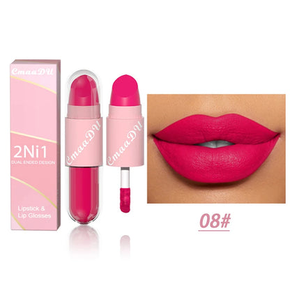 18 Colors 2 in 1 Matte Lipstick Liquid Purple Lip Glaze Double Head Lip Makeup Lasting Waterproof Velvet Sexy Dark Red...