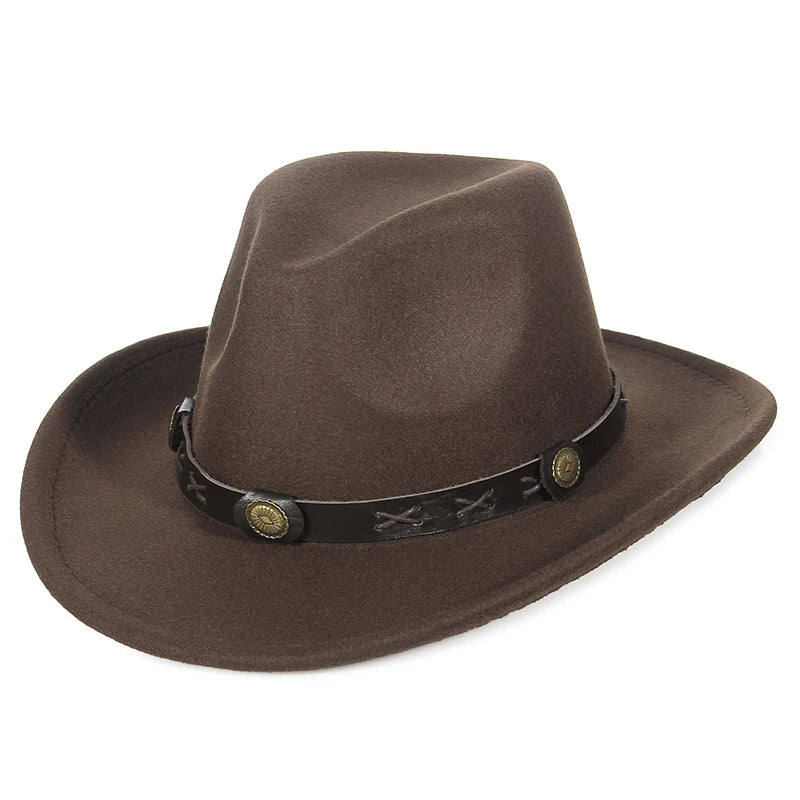 Autumn Winter Western Cowboy Hat for Men Women Wide Brim Fedora Jazz Hats Cowgirl Hat with Belt | Kimlud Outdoor Mid...