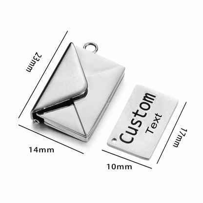 Stainless Steel Customized Letter Envelope Necklace Locket Jewelry Secret Love Note Pendant Engraved Note Photo for Women