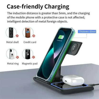 Desktop 3 In 1 Wireless Charger Stand Pad Foldable Phone Fast Charging Station Holder For iPhone 16 15 14 Pro Max iWatch Airpods