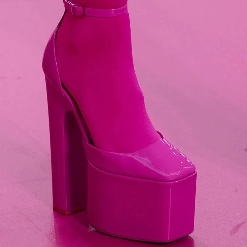 Summer Super High Heels Women's Sandals Square Toe Crude Heel Platform Female Pumps Thick Bottom Party Wedding Lady Single Shoes - Kimlud