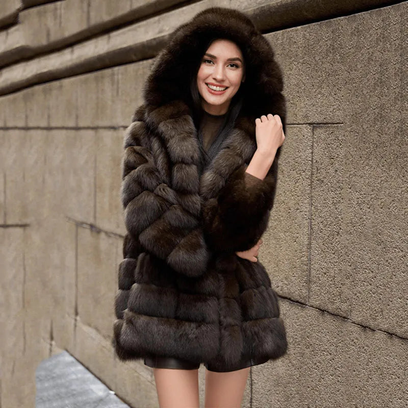 High Quality Fur Coat Imitation Mink Fur Women Fur Coat 2025 New Winter Thick Temperament Leisure Warm Hooded Women Fur Coat 627