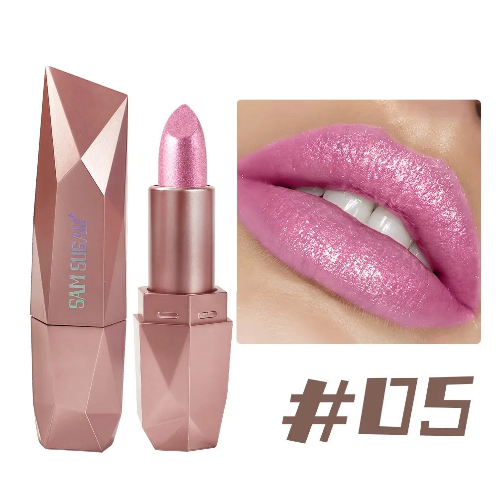 Dark Purple Diamond Metallic Glitter Lipstick Waterproof Long-Lasting Pearlescent Highly Pigmented Lip Tint Sparkling...