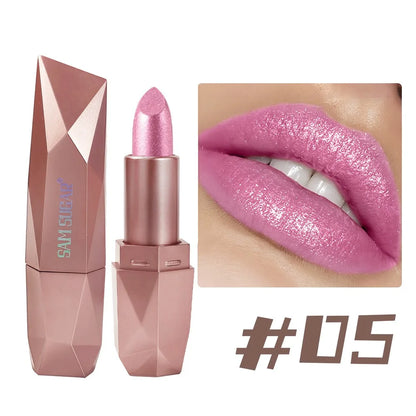 Dark Purple Diamond Metallic Glitter Lipstick Waterproof Long-Lasting Pearlescent Highly Pigmented Lip Tint Sparkling...