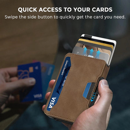 Minimalist Mens Wallet with Money Clip, Aluminum Pop Up Card Case and Leather Slots Credit Card Holder RFID Blocking Wallet