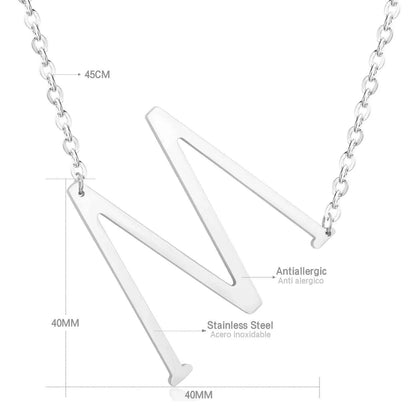 LUXUSTEEL Stainless Steel Large Initial Necklaces For Women Sideways Big 26 Letter A-Z Golden Color Monogram Alphabet Collar