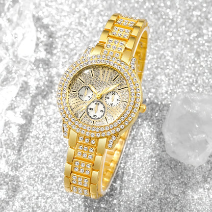 5PCS Elegant Women's Watch Jewelry Set Fashion Rhinestone Ladies Quartz Wristwatch Reloj Mujer Girls Clock Gift（Without Box）