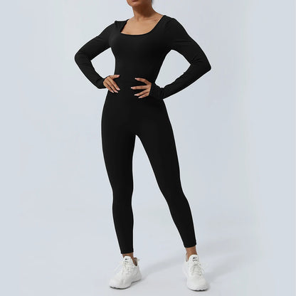 Women Fitness Jumpsuit Backless Long Sleeve Tights Yoga Set Running Training With Padded Sport Set - Kimlud