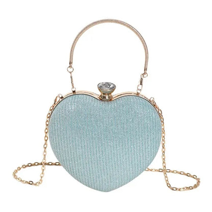 Evening Clutch Bag Women Bag Shiny Handbag Heart Shape Metal Clutches Bag Fashion Chain Shoulder Crossbody Bag Luxury Lady Purse