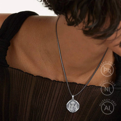 Eudora 925 Sterling Silver Saint Gabriel Archangel Necklace Vintage Amulet Pendant for Men Women Religious Believers Jewelry