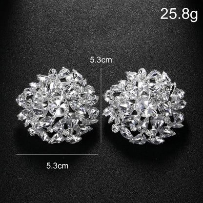 Stonefans Round Clip Earrings Geometric Wedding for Women Bling Christmas Gift Rhinestone Clip on Earrings No Piercing Jewelry