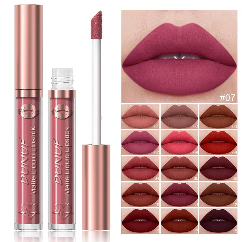 18 Color Waterproof Lip Gloss Nude Apricot Matte Liquid Lipstick Transparent Lip Oil Sexy Rose Red Velvet Matte Lipstick Make Up - Kimlud
