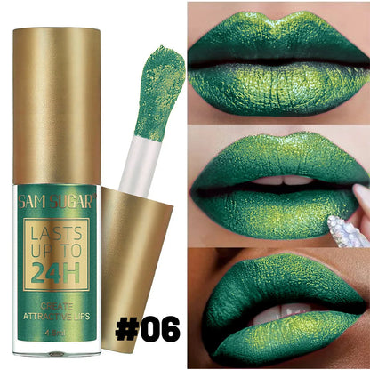 Liquid Lipstick Long Lasting 24H, Metallic Shimmer High Pigment Lip Gloss, Transfer & Smudge Resistant Lip Color