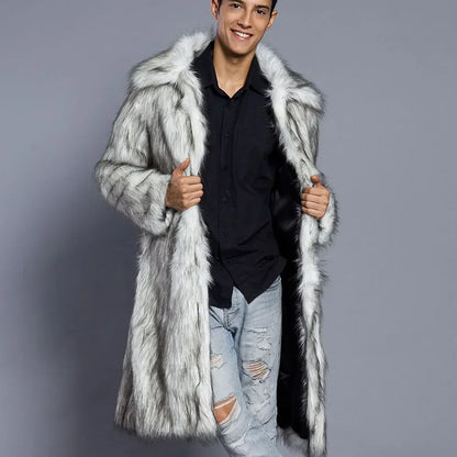 Men Faux Fox Fur Long Jacket Coat Winter Thick Fluffy Long Sleeve Warm Shaggy Luxury Faux Fur Long Jacket Bontjas Jackets Mens