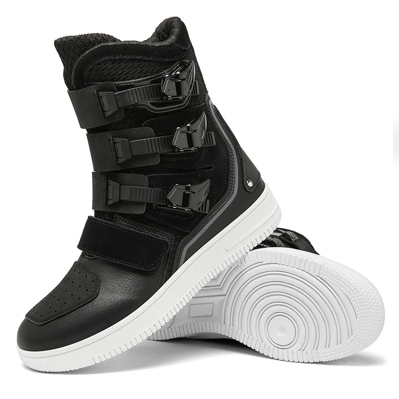 New Retro Cruise Motorcycle Boots Men Travel Leisure Adjust High top Shoes Windproof Off-Road rally Protective Moto Boots