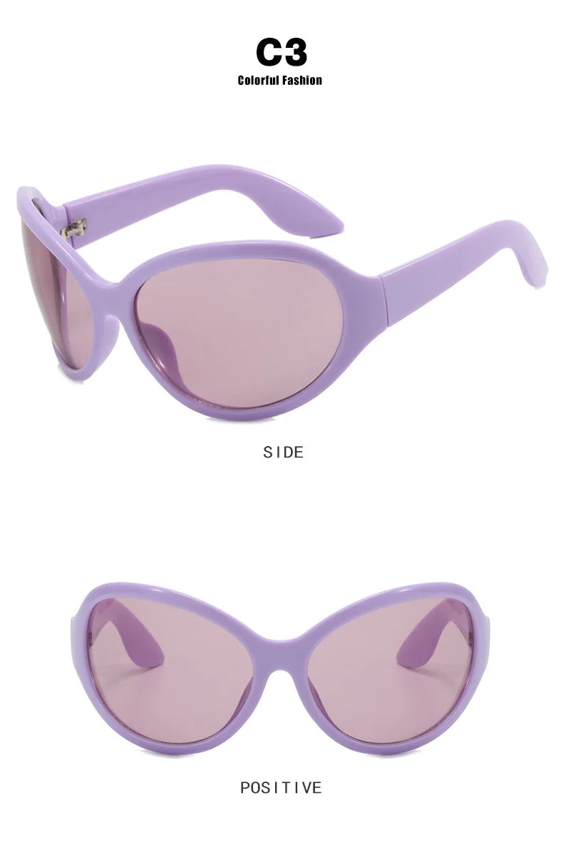 Punk Oversized Oval Frame Trendy Cycling Women's Sunglasses New Luxury Design Men Sunglass Drive Sports Windproof Goggles UV400 - Kimlud