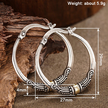 Huitan Vintage Two Tone Bohemian Style Hoop Earrings for Women Engraved Design Novel Trendy Party Big Circle Statement Jewelry