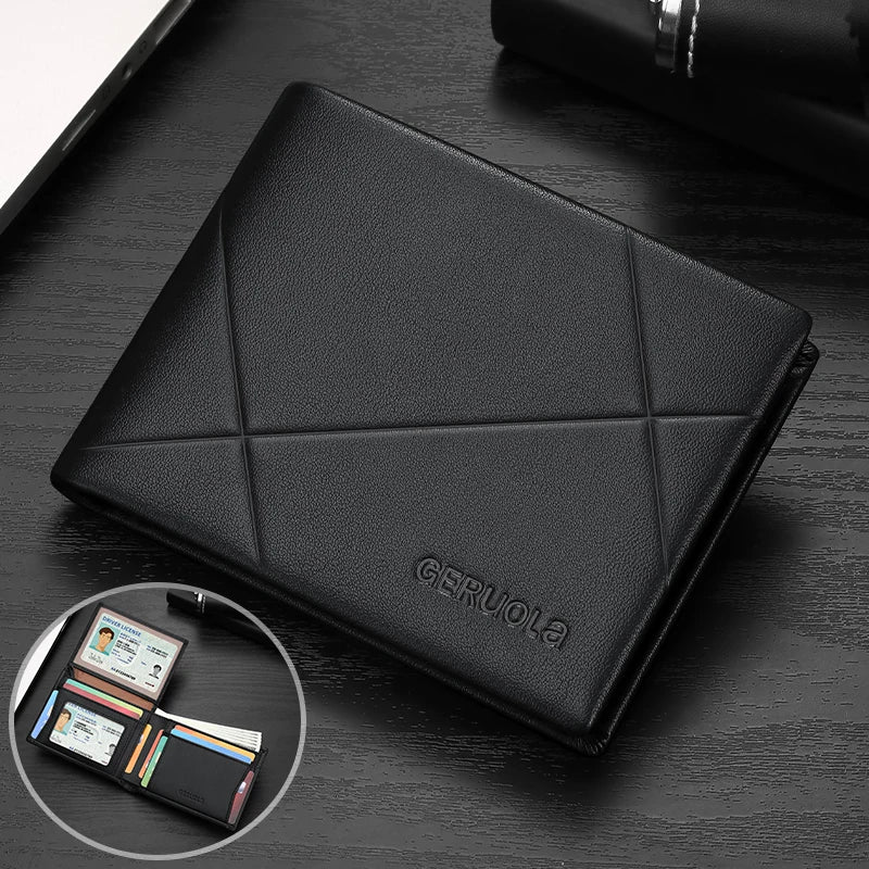 GERUOLA Men’s Short Genuine Leather Wallet with RFID Protection, Minimalist Geometric Stitching Leather Wallet