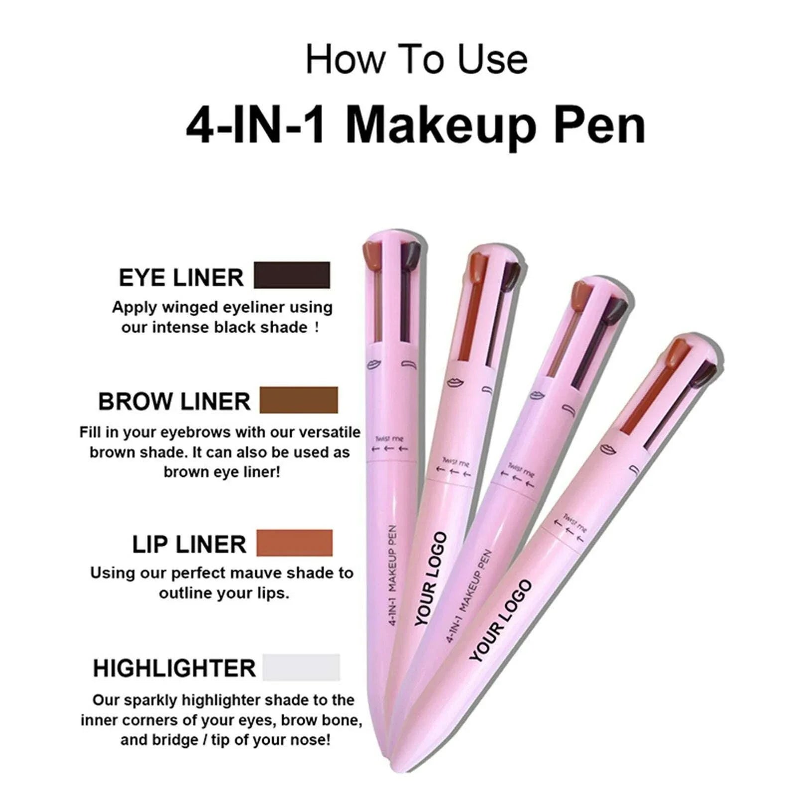 4-in-1 Makeup Pen Eye Liner Lip Liner Highlighter Long Lasting Eye Makeup Beauty Tool for Facial Cosmetics Supplies