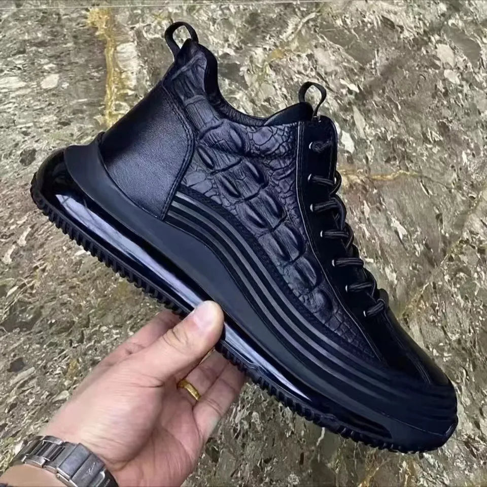 Men's Shoes 2025 Spring and Autumn New Thick Bottom Top Casual Trendy Shoes Crocodile Pattern Fashion Men's Shoes Sports...